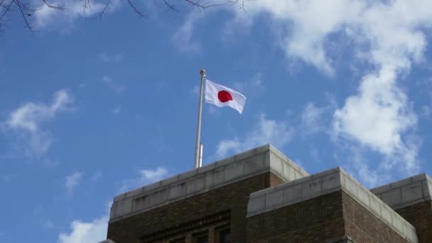 Токио Япония Января 2024 Японский Флаг Над Зданием Центре Города — стоковое видео