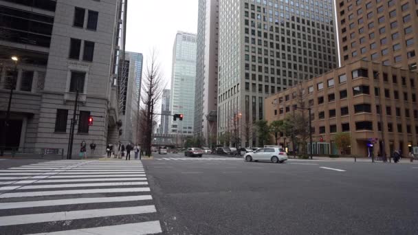 Tokio Japonsko Ledna 2024 Silniční Křižovatka Mezi Mrakodrapy Centru Města — Stock video