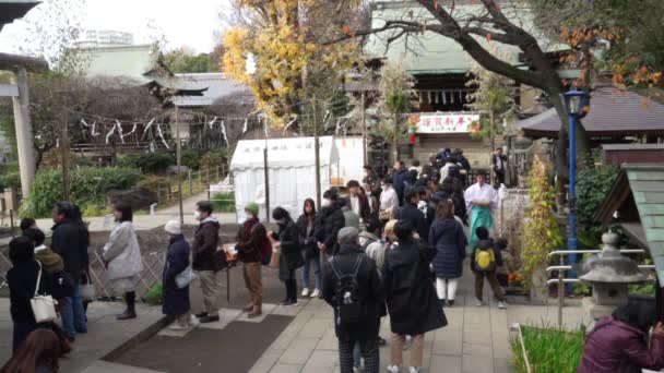 Tóquio Japão Janeiro 2024 Algumas Filas Fiéis Perto Santuário Shinobugaoka — Vídeo de Stock