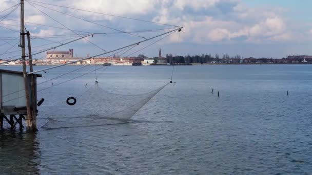 Fishing Nets Raised Comacchio Valleys — Stock Video