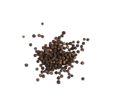 Tahta bir kaşıkta siyah biber yığını.