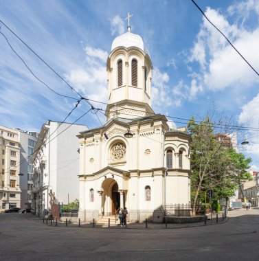 Bükreş, Romanya. 24 Mayıs 2024 Dış görünüş Saint Nicholas Selari Kilisesi şehir merkezinde.