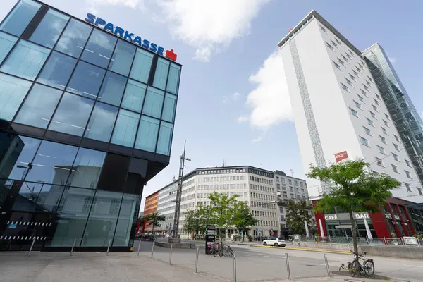 stock image Salzburg, Austria. June 30, 2024. The sign of Sparkasse bank brand on a building inb the city center