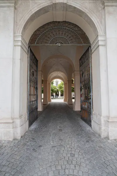 stock image Salzburg, Austria. July 1, 2024.  view of the entrance porch to Mirabell Castle in the city center