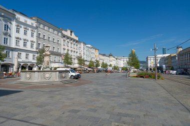  Linz, Austria. August 12, 2024.   panoramic view of the Hauptplatz square in the city centre clipart