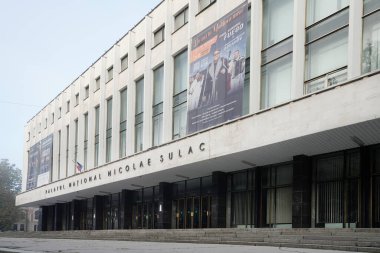Chisinau, Moldova. 25 Ekim 2024 şehir merkezindeki Nicolae Sulac Ulusal Sarayı 'nın dış görünüşü.