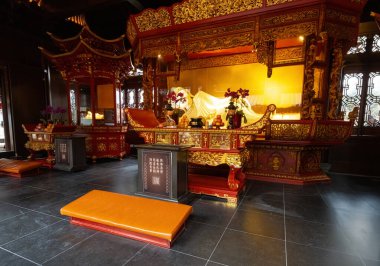 Şangay, Çin. 7 Ocak 2025, Templ 'deki Yeşim Buddha heykeli manzarası