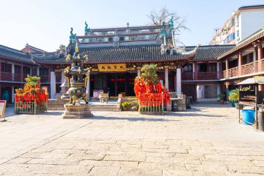 Şangay, Çin. 8 Ocak 2025. Şehir merkezindeki Taoist Şehir Tapınağı 'nın iç manzarası.