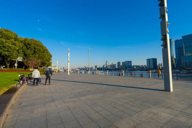 Şangay, Çin. 10 Ocak 2025. Şehir merkezindeki Kuzey Bund Green Land 'den gökdelenlerin panoramik görüntüsü