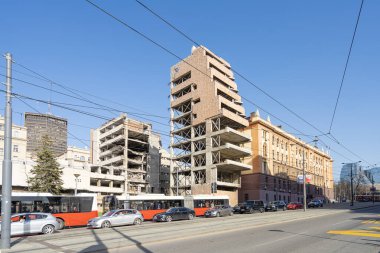 Belgrad, Sırbistan. 21 Mart 2025 'te RSFJ Federal Savunma Sekreterliği' nin bulunduğu binalar 1990 'larda NATO tarafından şehir merkezinde bombalandı.