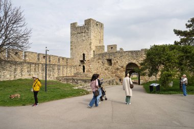 Belgrad, Sırbistan. 22 Mart 2025. Dizdare Kulesi 'nin şehir merkezindeki Belgrad Kalesindeki panoramik manzarası