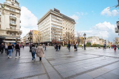 Belgrad, Sırbistan. 22 Mart 2025 tarihi şehir merkezindeki Kneza Mihaila Bulvarı manzarası