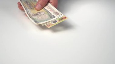 Masadaki Vietnam dong banknotlarını sayıyorum.