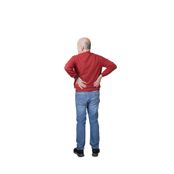 Elleri sırtında acı çeken bir adam.