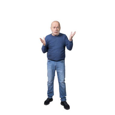 Şeffaf bir arkaplan üzerine hararetli bir tartışma yapan bir adam.