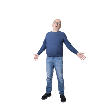 Şeffaf bir arkaplan üzerine hararetli bir tartışma yapan bir adam.