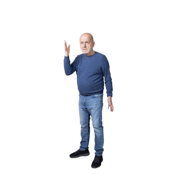 Şeffaf bir arkaplan üzerine hararetli bir tartışma yapan bir adam.