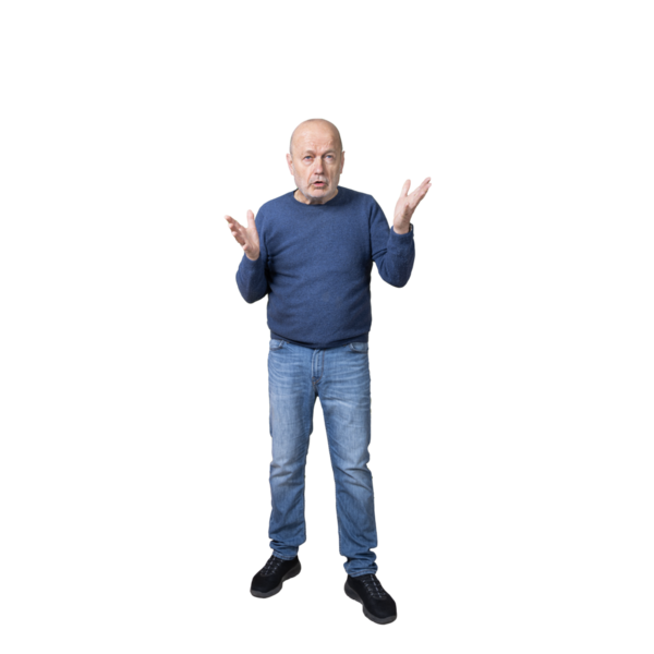 Şeffaf bir arkaplan üzerine hararetli bir tartışma yapan bir adam.