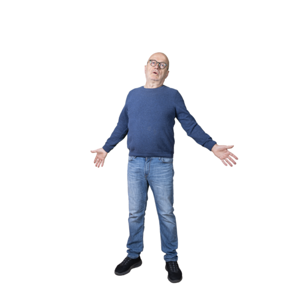 Şeffaf bir arkaplan üzerine hararetli bir tartışma yapan bir adam.