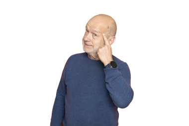 Şeffaf bir arkaplan üzerine bir fikri olan bir adam jest yapıyor.