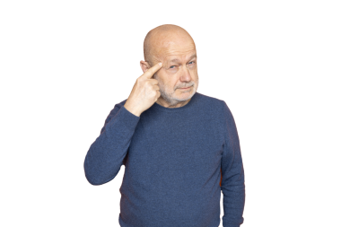 Şeffaf bir arkaplan üzerine bir fikri olan bir adam jest yapıyor.