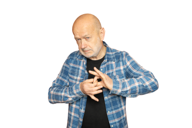 Bir adam parmaklarıyla şeffaf bir arkaplanda bağlantı hareketi yapar.