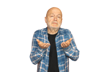 Şeffaf bir arkaplanda konuşan bir adamın jestleri