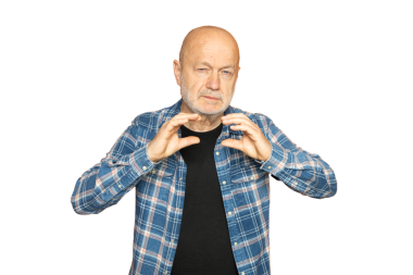 Şeffaf bir arkaplanda konuşan bir adamın jestleri