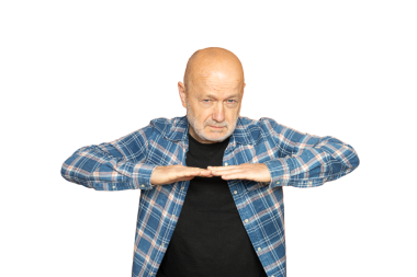 Şeffaf bir arkaplanda konuşan bir adamın jestleri