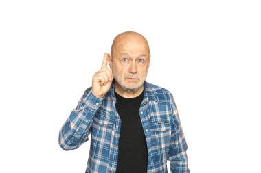 Şeffaf bir arkaplanda konuşan bir adamın jestleri