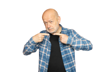 Şeffaf bir arkaplanda konuşan bir adamın jestleri