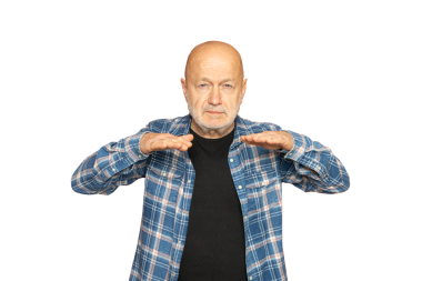 Şeffaf bir arkaplanda konuşan bir adamın jestleri