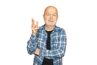 Şeffaf bir arkaplanda konuşan bir adamın jestleri