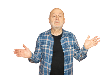 Şeffaf bir arkaplanda konuşan bir adamın jestleri