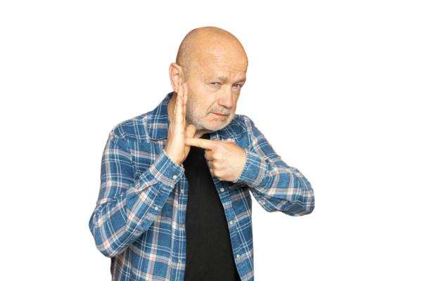 Şeffaf bir arkaplanda konuşan bir adamın jestleri