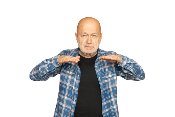 Şeffaf bir arkaplanda konuşan bir adamın jestleri