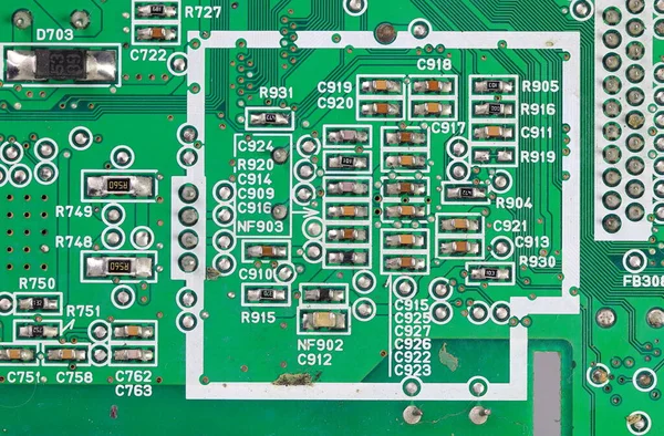 Circuito Impreso Por Computadora Con Componentes Electrónicos Placa Circuito Tecnología — Foto de Stock