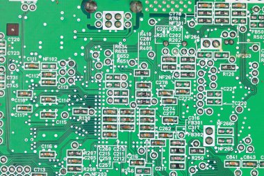 Elektronik bileşenli bilgisayar baskılı devre kartı. Devre kartı. Elektronik bilgisayar donanım teknolojisi. Teknoloji bilimi geçmişi. Entegre iletişim işlemcisi. Bilgi mühendisliği.