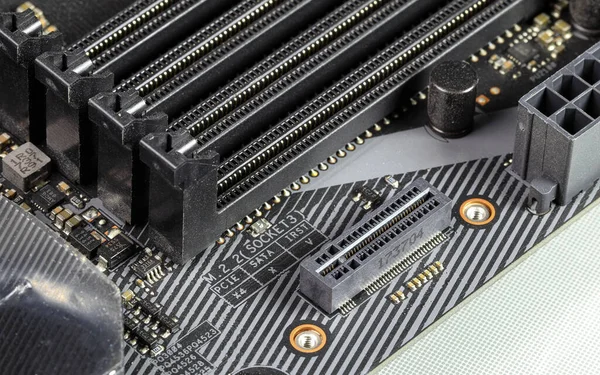 Close Pcie Vertical Type Connector Interface Modern High Performance Ssd — Stock Photo, Image
