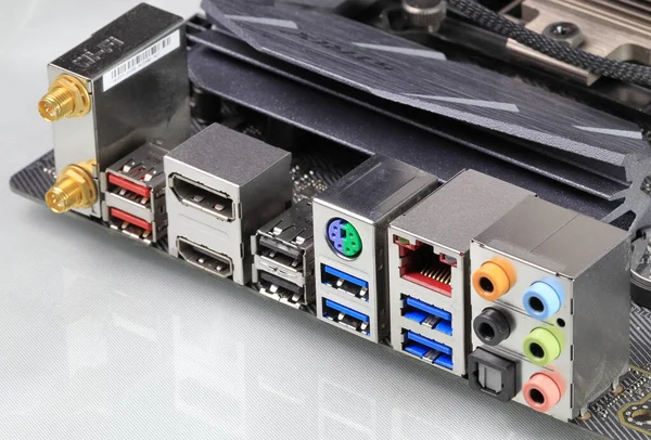Multiple Ports Modern Computer Mainboard Show Hdmi Display Port Usb Stock Image