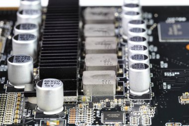 modern Computer printed circuit board with electronic components.