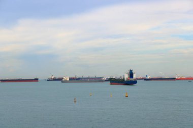 Ocean liner, tanker and Cargo Ship in Singapore Strait.