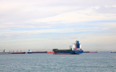 Ocean liner, tanker and Cargo Ship in Singapore Strait.