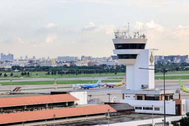 Air traffic control tower at international airport. clipart