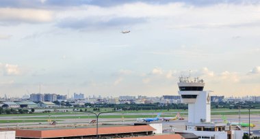 Air traffic control tower at international airport. clipart