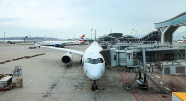 Chek Lap Kok Airport, HONG KONG - 27 OCT 2023: The Cathay Pacific and British Airways fleet operated at Hong Kong International Airport in Hong Kong.