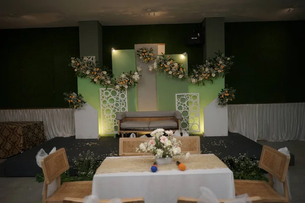 Beautiful Wedding Decoration with Flowers, Leaves and Lamps