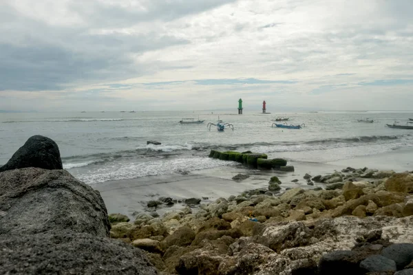 Sfeer Ochtend Bij Matahari Terbit Beach Sanur Bali Indonesië Botsen — Stockfoto