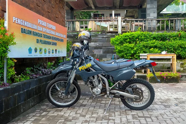 Sanur Beach Bali Indonesia Лютого 2021 Індонезійський Мотоцикл Берегової Поліції — стокове фото