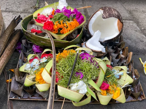 Balinese traditional culture. The means of offerings when welcoming the \